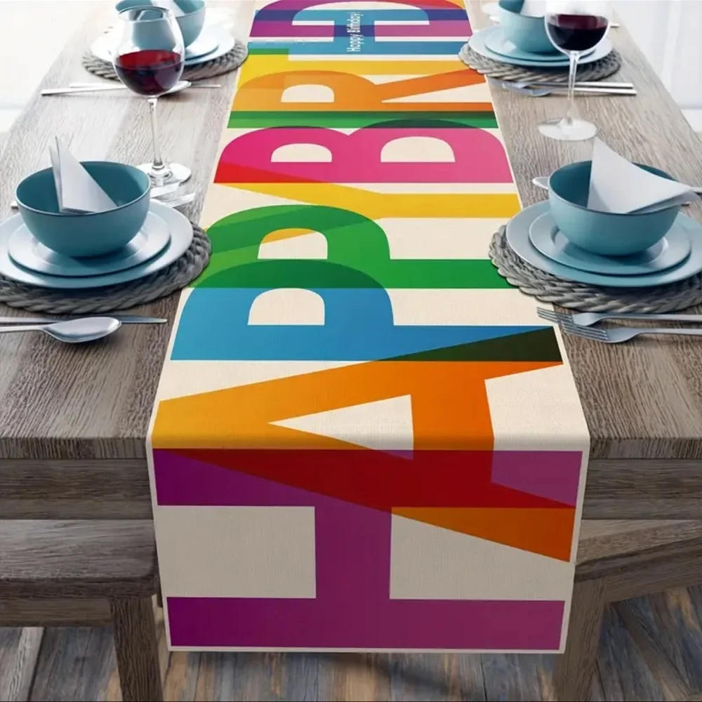Colorful Birthday Table Runner, NEW, perfect decor item.